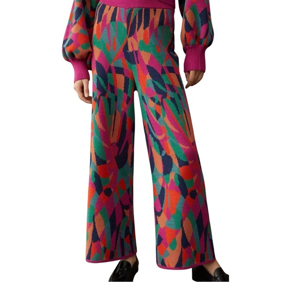 Farm Rio for Anthropologie Consuela sweater set Cropped Sweater Wide Leg Pants - Picture 9 of 11